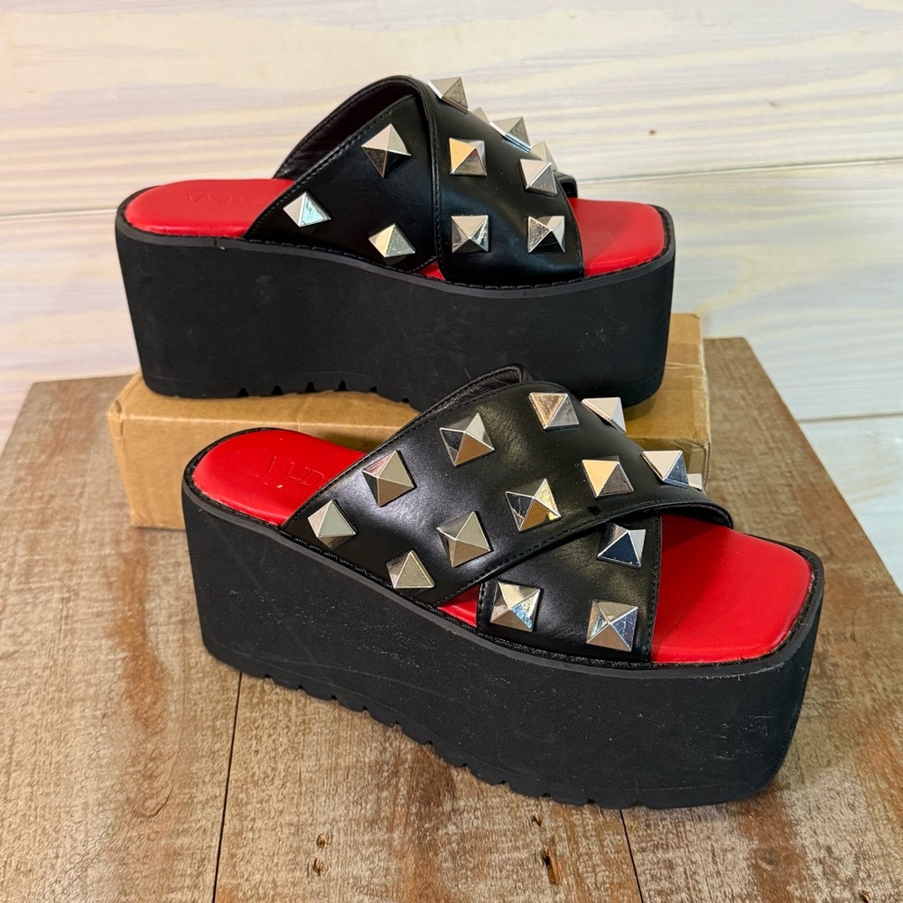 Widow Leave Me Alone studded platform slides Black Red Size 5 Emo Goth Grunge